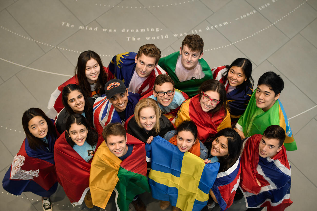 Davis International Center students with the flags from their respective countries.