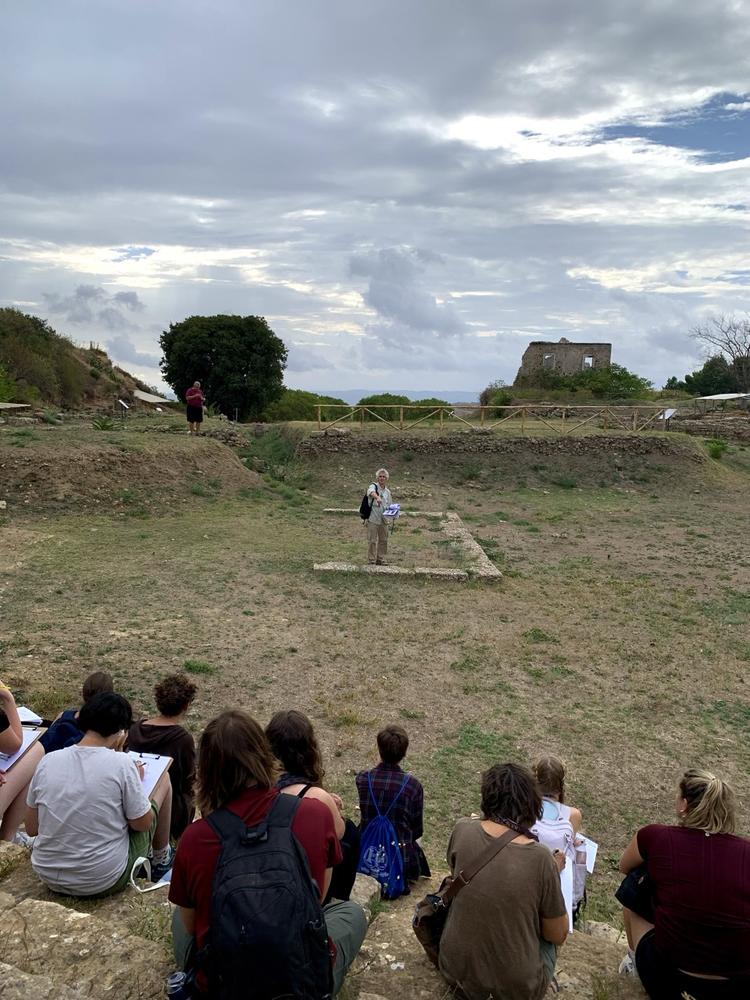 ICSS students listen to Professor Corbeill's explanation of the archaeological site at Morgantina, Sicily