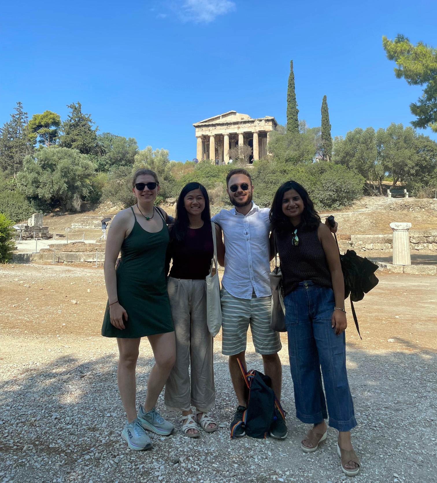 Sherry (Chiayi) Lee (second from left) and her students visited the Temple of Hephaestus in Athens. 