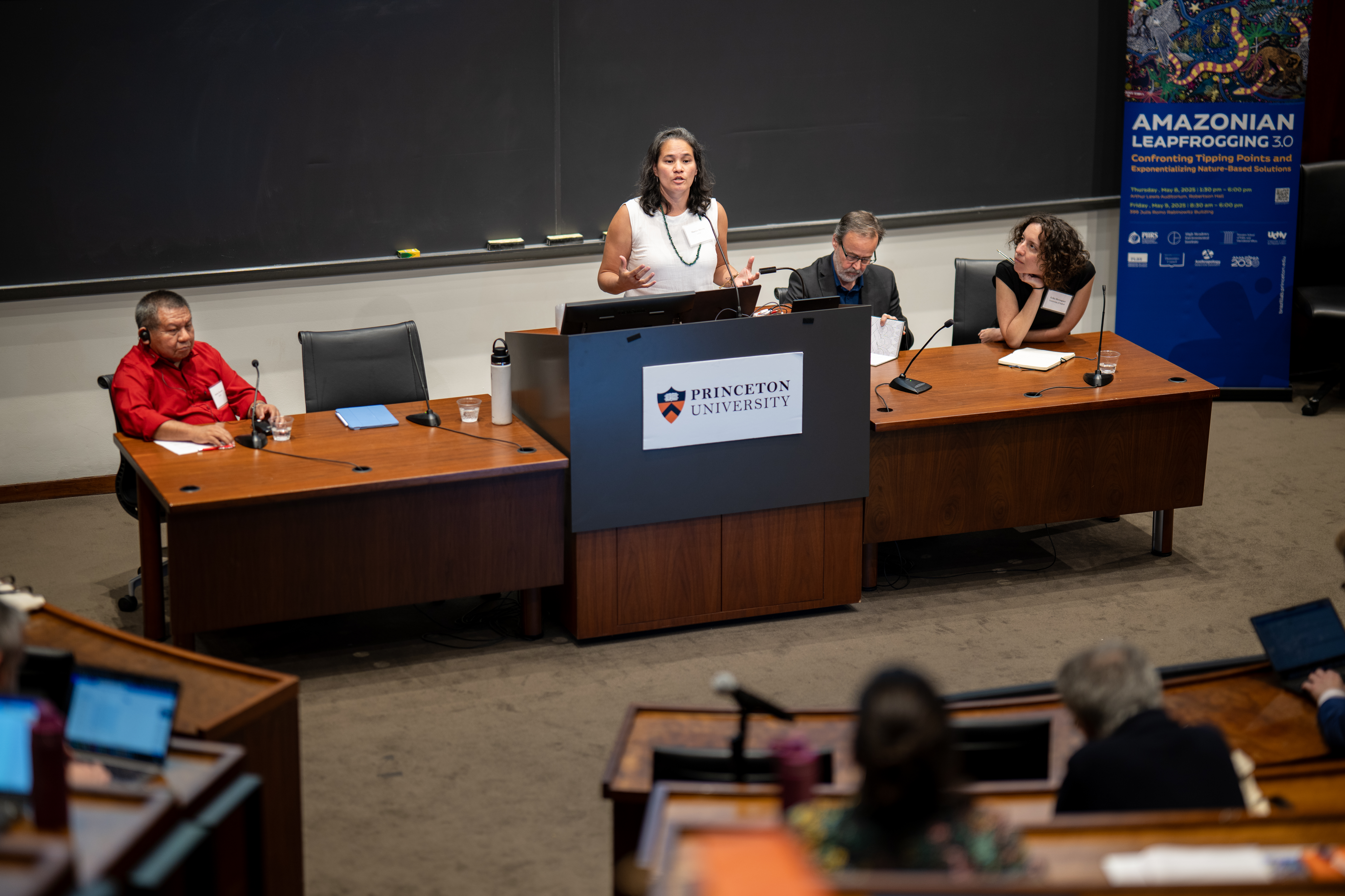 Marina Hirota, a climate scientist from the Federal University of Santa Catarina, addresses the conference.