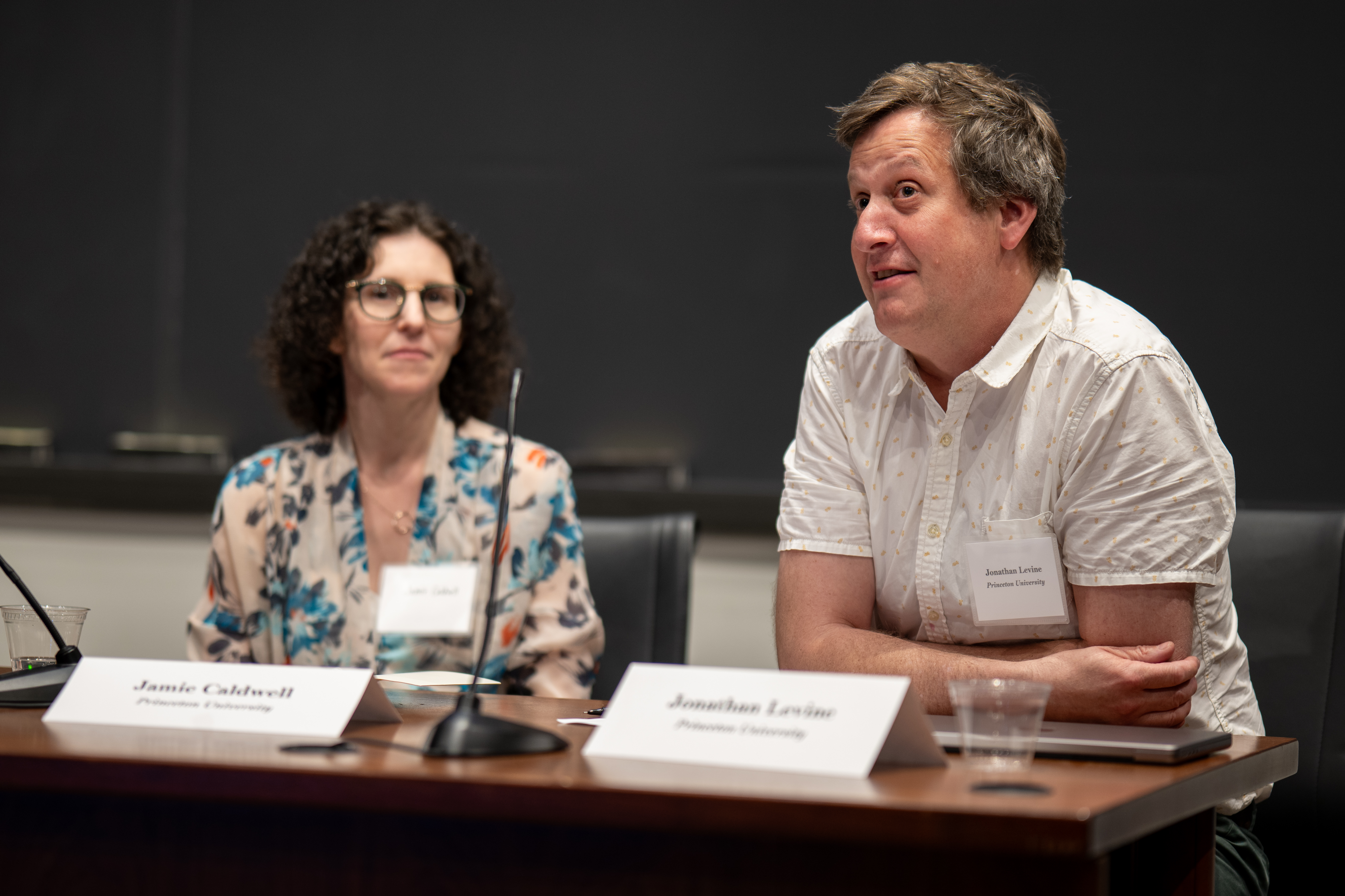 Jonathan Levine, J. N. Allison Professor and Chair of Ecology and Evolutionary Biology, right; Jamie Caldwell, associate research scholar at HME, left.