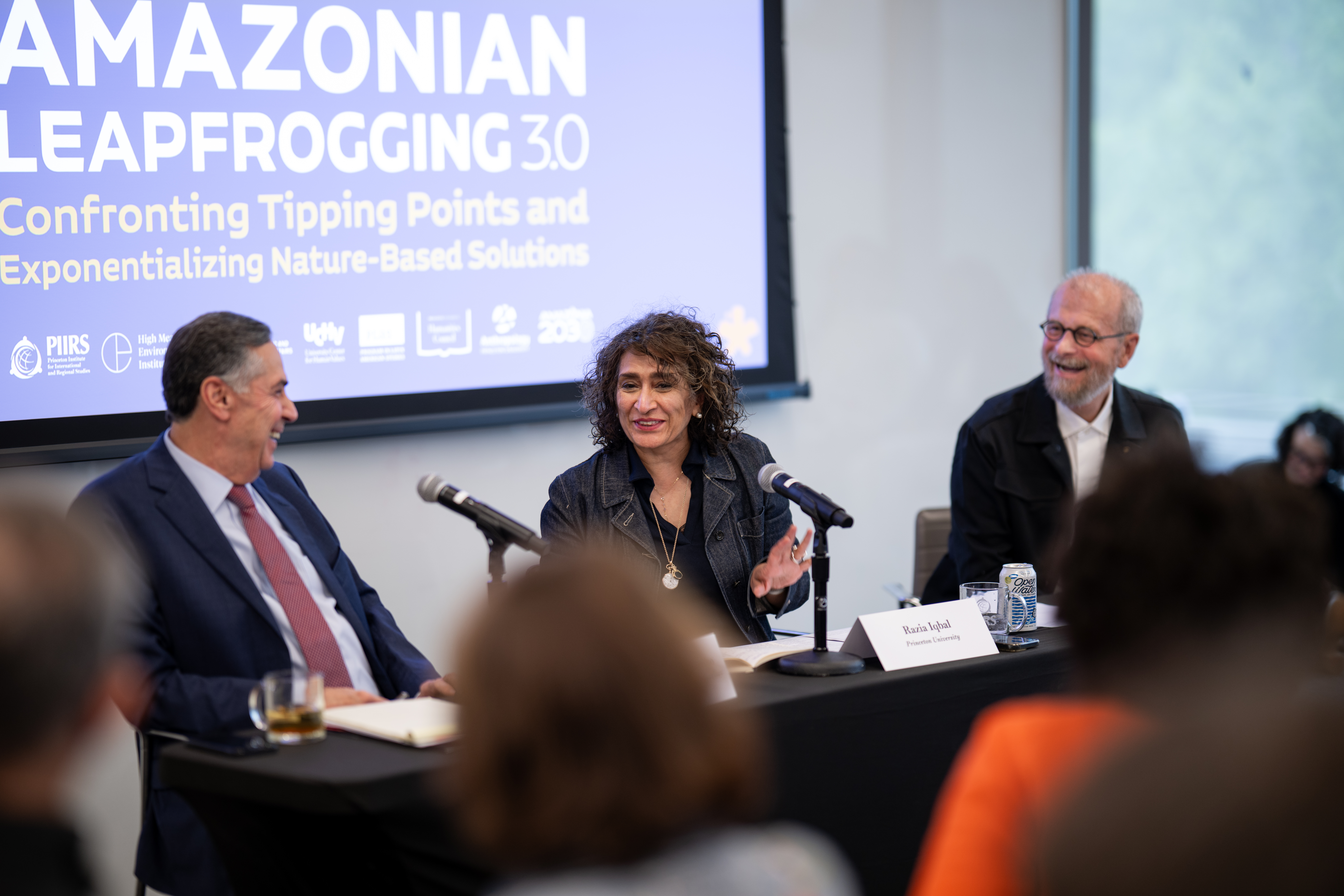Luís Roberto Barroso, the Chief Justice of Brazil’s Supreme Court, left, in lively conversation with renowned journalist Razia Iqbal, right, John L. Weinberg/Goldman Sachs & Co. Visiting Professor and Lecturer at the School of Public and International Affairs.