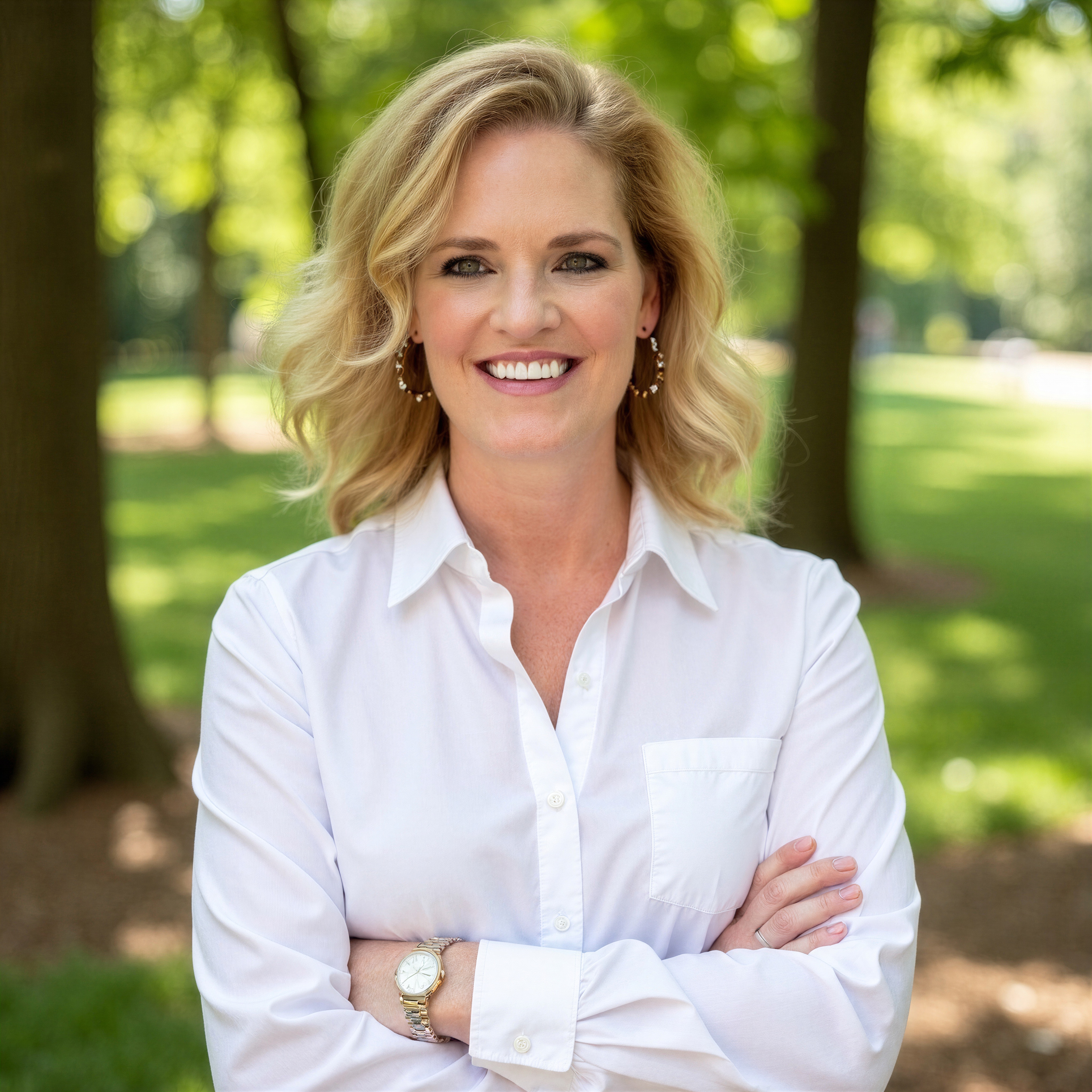 ather - Crossed Arms - White Blouse - Outside