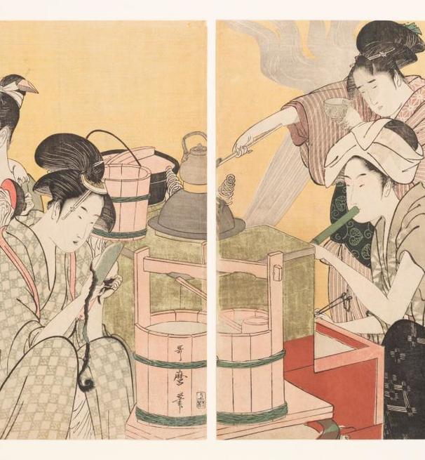 An Kitagawa Utamaro (Japanese, c. 1753–1806) painting called Untitled (Kitchen Scene), c. 1975–96