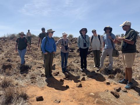 Former Mpala director Dino Martins, far right, shows the group from Princeton around the center. Next is Agustin Fuentes, Erika Milam, Andrea Graham, Princeton professor Sara Kocher, Ethan Kapstein, Aly Kassam-Remtulla, Rebecca Graves-Bayazitoglu