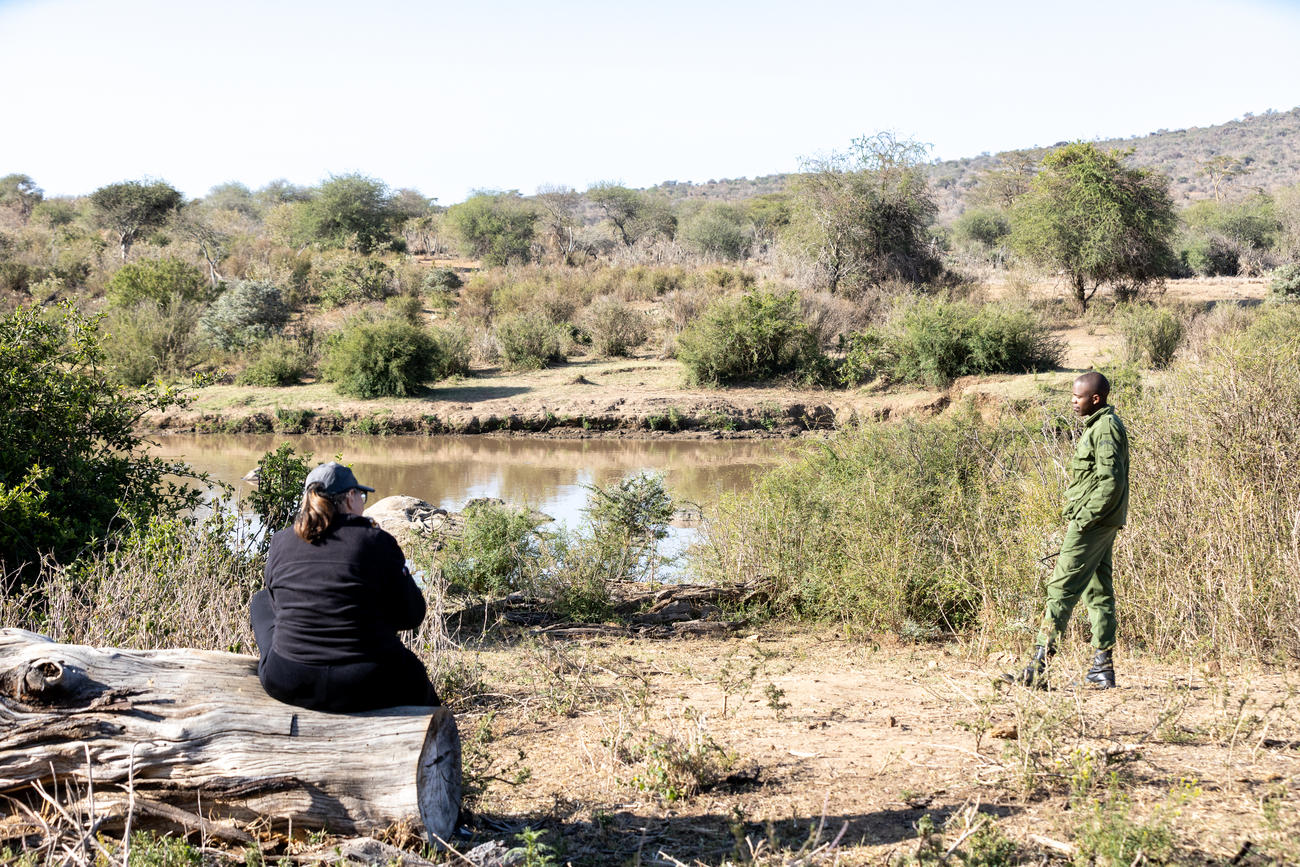 two people against the savannah backdrop