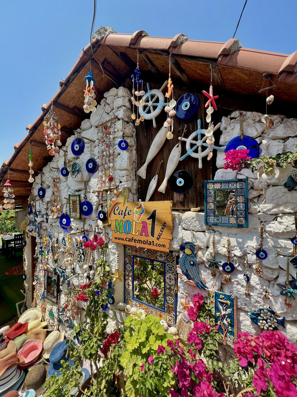 A tourist shop in Turkey adorned with ornaments and flowers