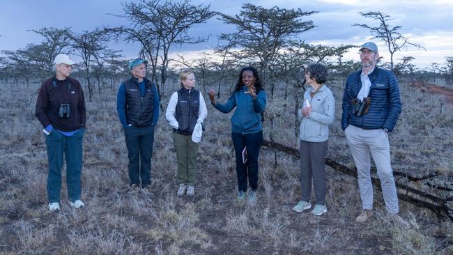 At the Mpala Research Centre on Oct. 24 (left to right): Meg Whitman ’77, U.S. Ambassador to Kenya; Chris Kuenne ’85, Keller Center for Innovation in Engineering Education; Executive Vice President Treby Williams ’84; Beatrice Wamalwa, Environment Office USAID Kenya ; Donna Tatro, Office of Information Technology; Kevan Higgins, U.S. Embassy, Nairobi, Kenya.