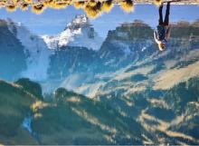 A body reflected on a Bolivian lake.