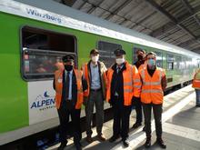 Henry Posner III (second from left), poses with members of the train crew that operated a train from the German town of Frankfurt/Oder on the Polish border.