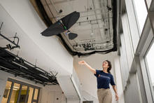 Princeton graduate student Valeria Saro-Cortes tests a flying robot