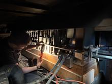 a pipe organ being worked on
