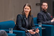 Astrophysicist Jamie Rankin (left) is a co-investigator of IMAP and the instrument lead for SWAPI, the Solar Wind and Pickup Ion instrument. Joe Westlake (right) is the head of NASA’s Heliophysics Division.  