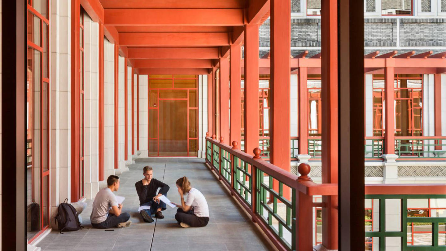 A group of students on the campus of Schwarzman College