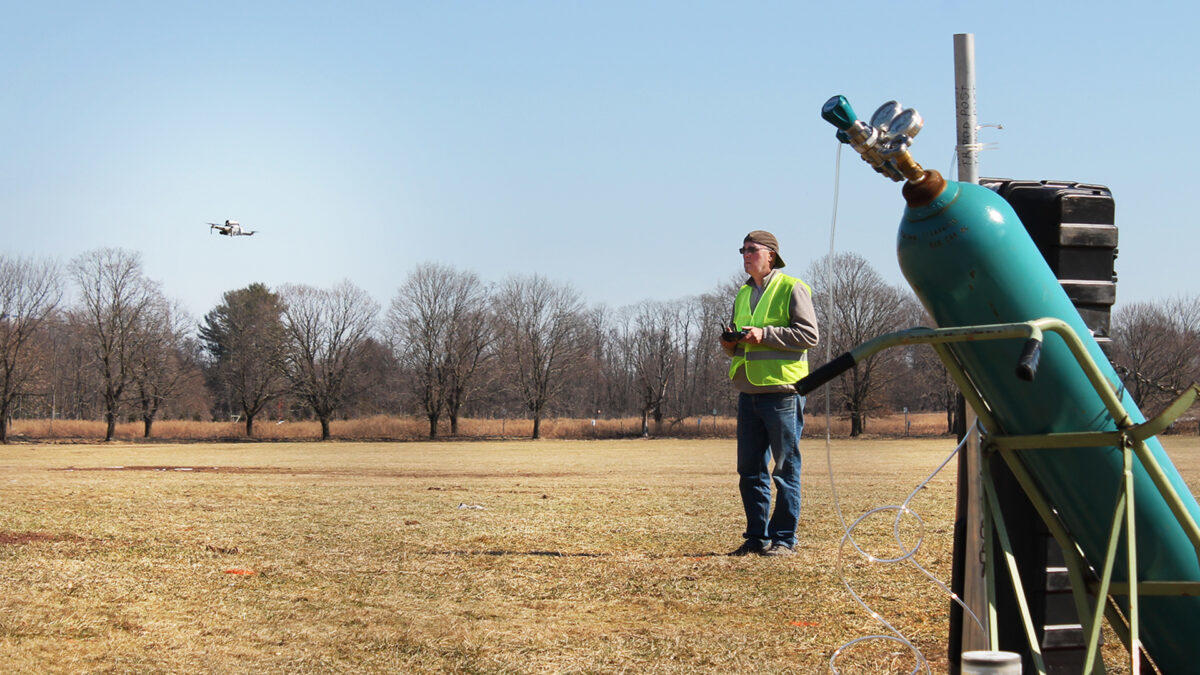 Co-author Lars Wendt operates the drone during field experiments.