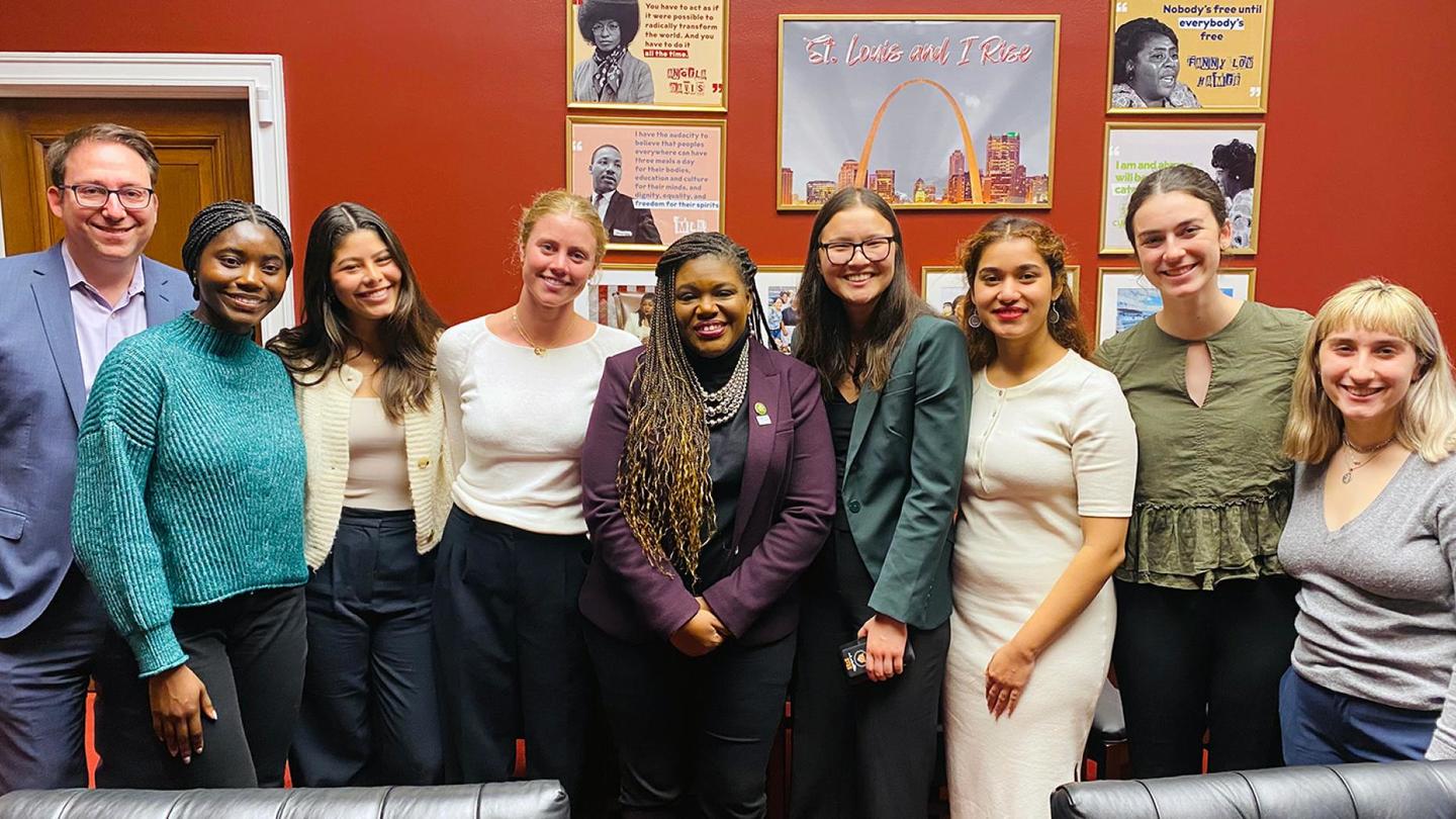 A group shot of students involved in the policy clinic
