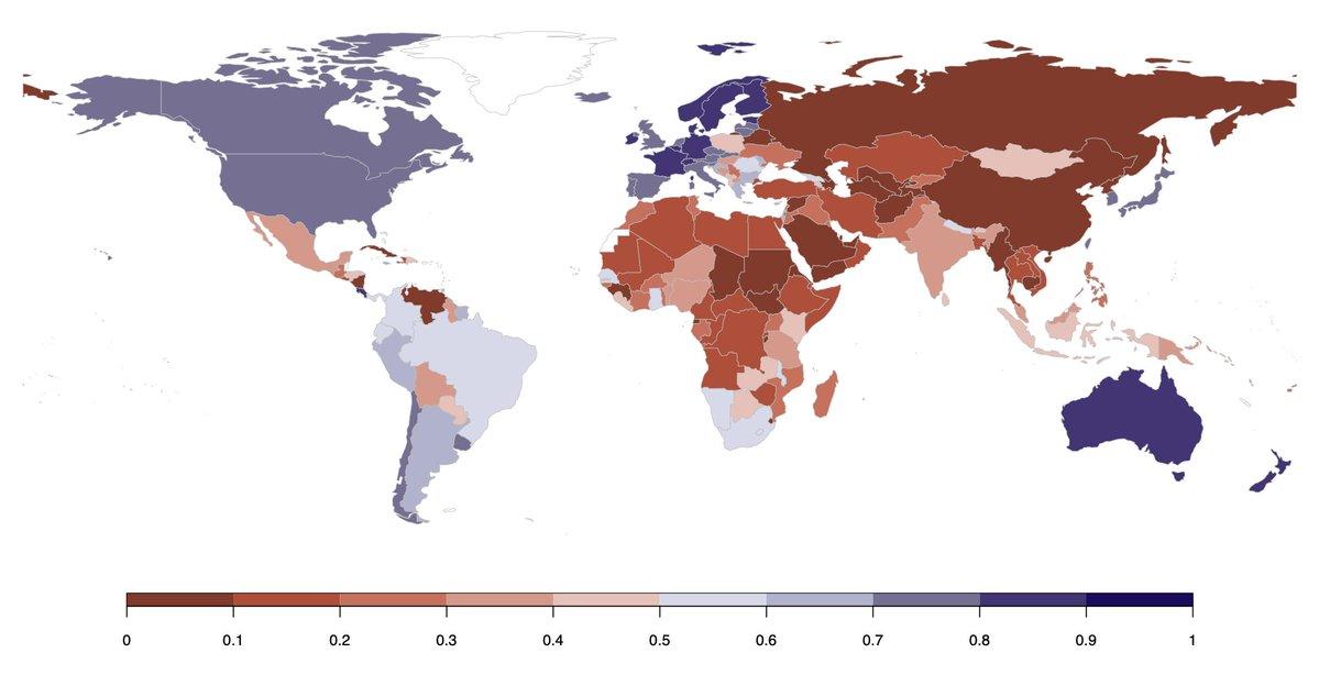 A map of the world with more red than blue