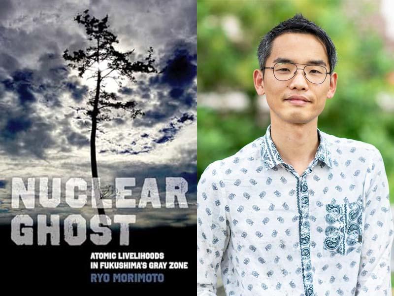 Side-by-side photos of Ryo Morimoto and his book, Nuclear Ghost
