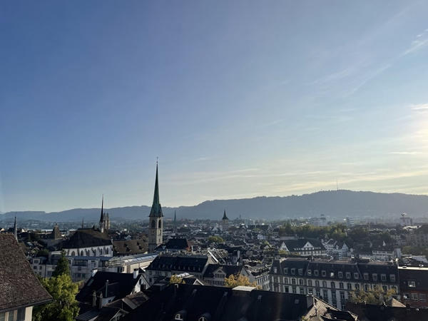 Famous view of Zürich from the Polyterrasse, a balcony outside the main building of ETH
