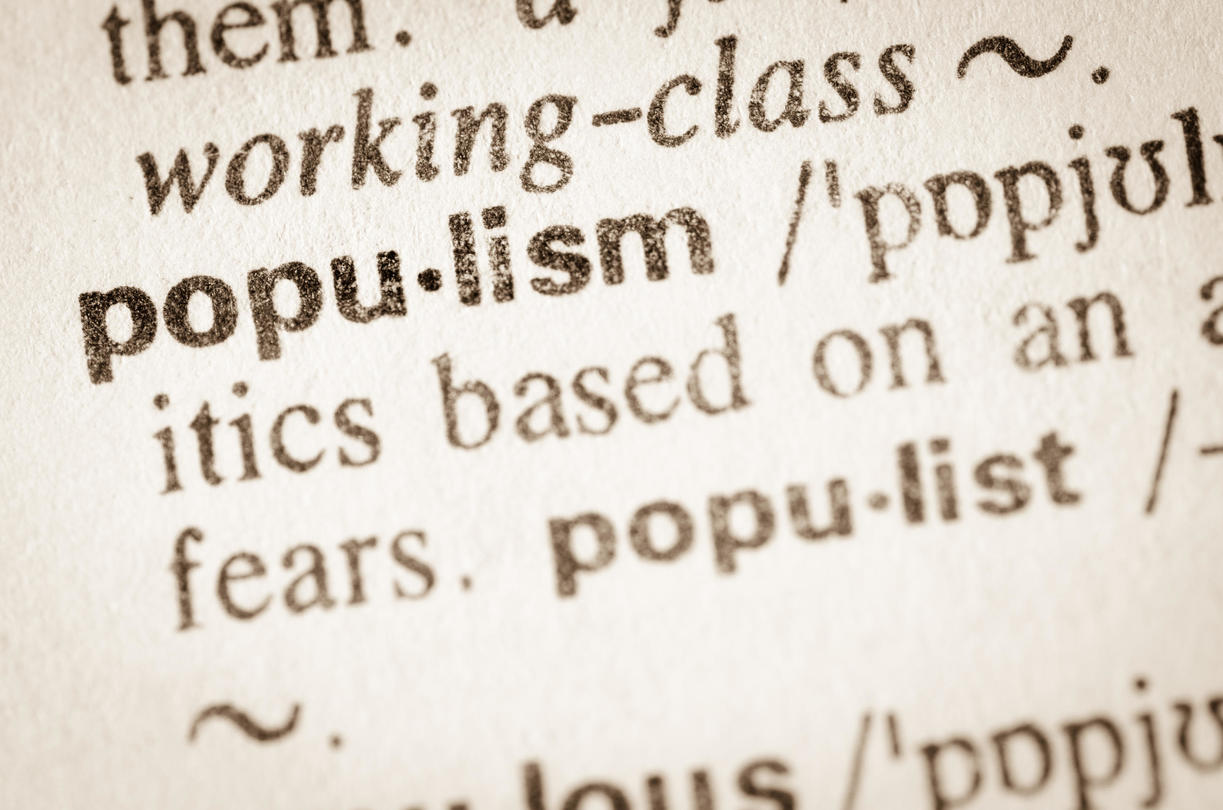 A zoomed in photo of the word Populism in a dictionary