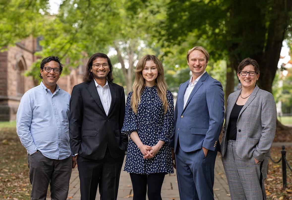 Princeton researchers have squelched a major internet security threat by working with top industry organizations to close a loophole in the world’s website credential system. Pictured, from left: Mihir Kshirsagar, Prateek Mittal, Grace Cimaszewski, Henry Birge-Lee, Jennifer Rexford. Photo by Sameer A. Khan/Fotobuddy