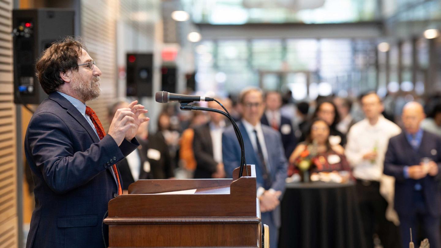 Craig Arnold, vice dean for innovation and newly appointed University innovation officer, addresses the crowd of more than 400 people at the annual Celebrate Princeton Innovation event. 