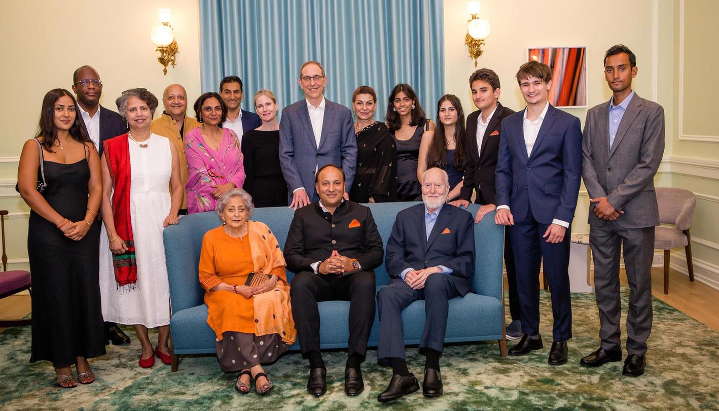 Front row (seated from left): Bharati Chadha, Sumir Chadha ’93, and Surinder Mohan Singh Chadha. Back row (from left): Suvali Chadha ‘27, Gene Jarrett ’97, the William S. Tod Professor of English and dean of the faculty; Anu Ramaswami, the Sanjay Swani ‘87 Professor of India Studies and director of the M.S. Chadha Center for Global India; Jagriti Chadha, Raja Choudhury, Surya Chadha, Tina Chadha, President Christopher L. Eisgruber ’83, Sumedha Sahni, Noor Choudhury, Amaya Chadha, Niklas Chadha, Kirin Chadha Front row (seated from left): Bharati Chadha, Sumir Chadha ’93, and Surinder Mohan Singh Chadha. Back row (from left): Suvali Chadha ‘27, Gene Jarrett ’97, the William S. Tod Professor of English and dean of the faculty; Anu Ramaswami, the Sanjay Swani ‘87 Professor of India Studies and director of the M.S. Chadha Center for Global India; Jagriti Chadha, Raja Choudhury, Surya Chadha, Tina Chadha, President Christopher L. Eisgruber ’83, Sumedha Sahni, Noor Choudhury, Amaya Chadha, Niklas Chadha, Kirin Chadha