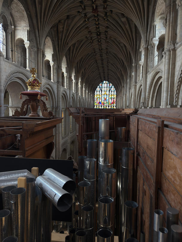 A pipe organ in a cathedral