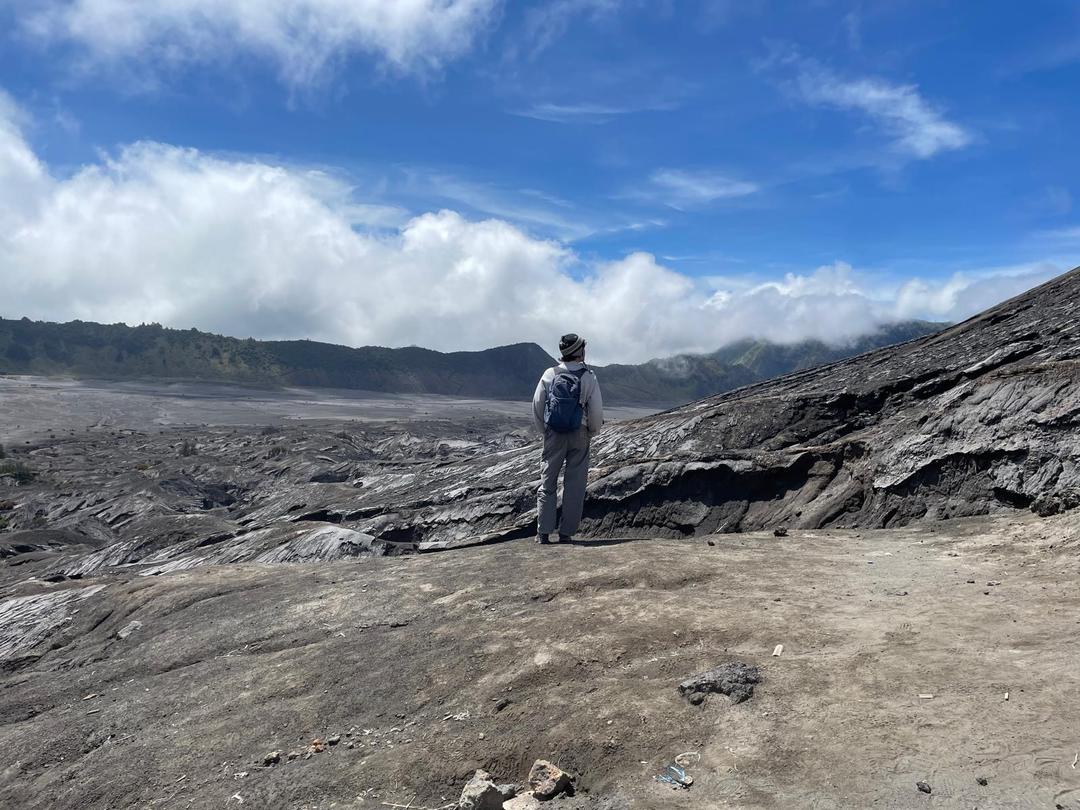 Ryan Moores beside an active volcano in Java, Mount Bromo 