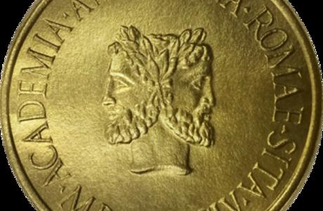 The Rome Prize: A gold coin with the double head of Janis surrounded by latin words
