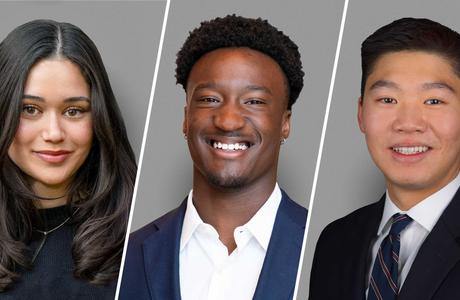 Princeton’s Schwarzman Scholars for 2025-26 are (left to right) Diya Kraybill, Issa Mudashiru and James Zhang.